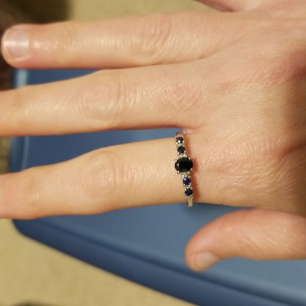 Sterling silver ring with blue stones